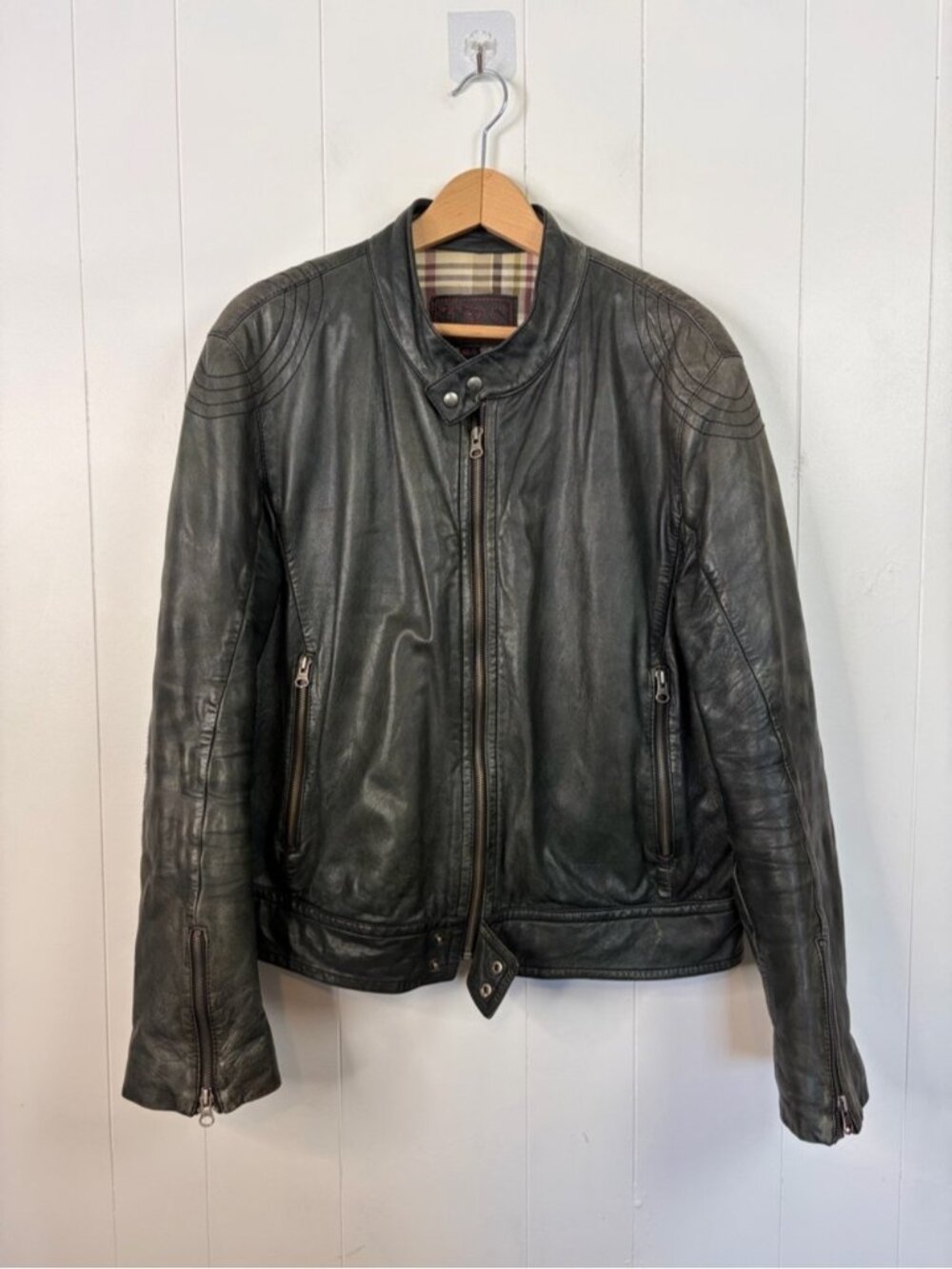 TRS by Torras Men’s Moto Bomber Soft Leather Jacket Gray SIZE USA size 42 Large